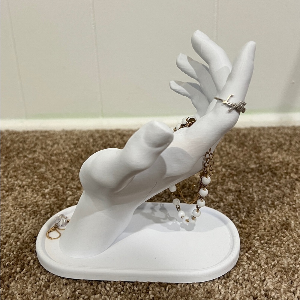 3D Printed Modern Hand Sculpture Jewelry Stand with Tray - Picture 3 of 9